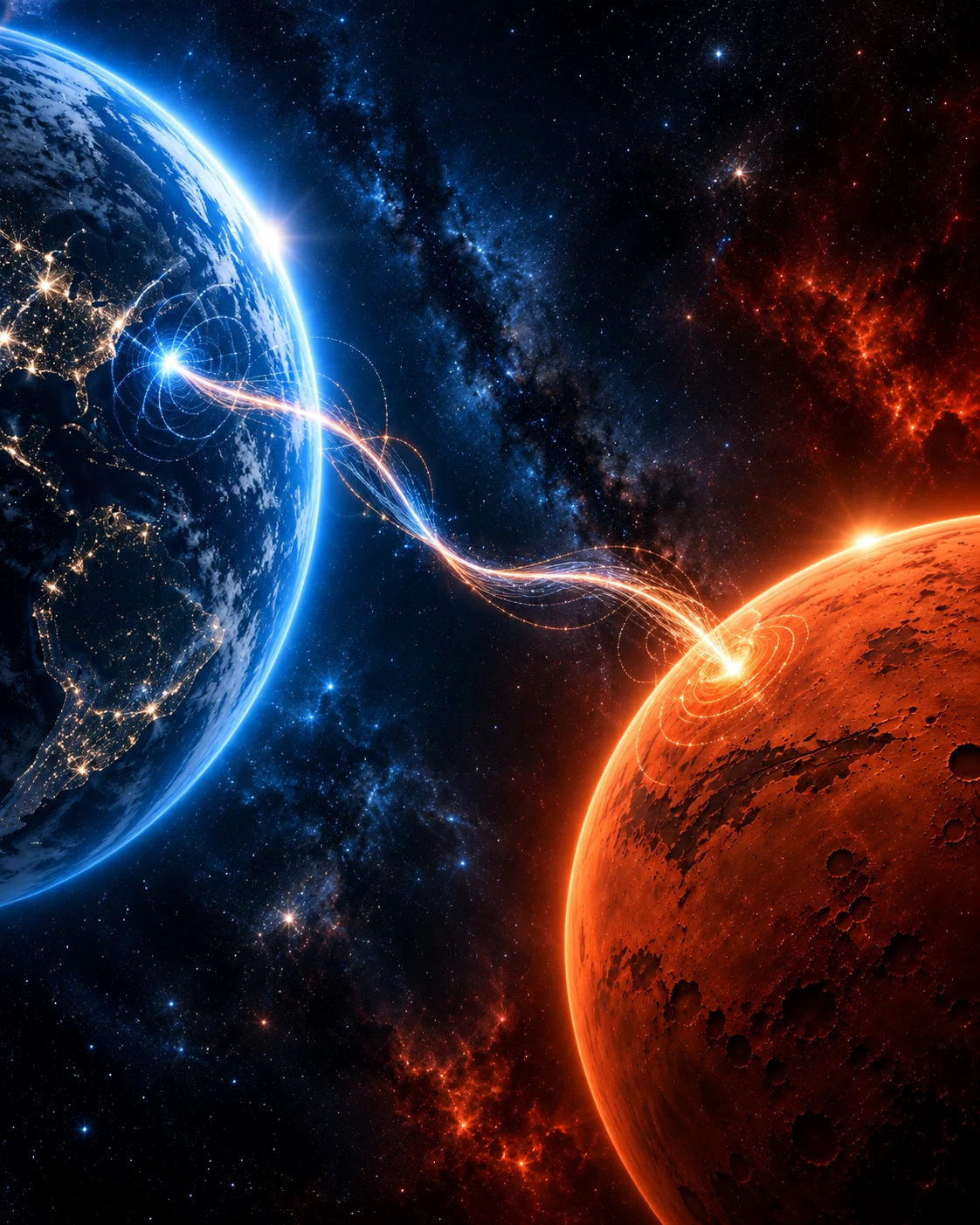 A luminous recognition signal connecting Earth and Mars across deep space